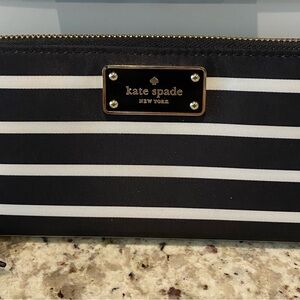 Kate Spade Black and White Striped Clutch